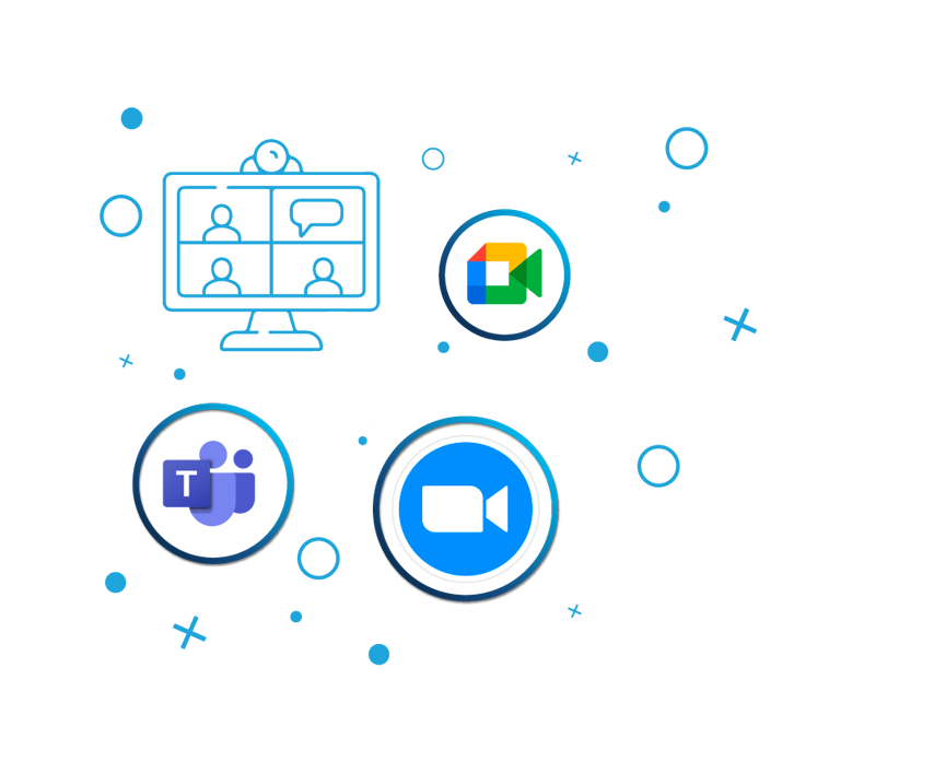 Ícone de videoconferência com ícone do google meet, Microsoft Teams e Zoom